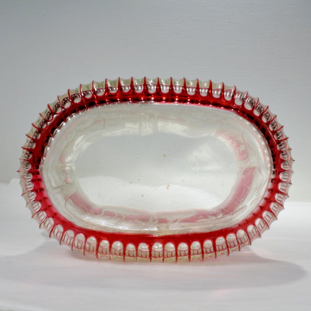 Antique Bohemian/Czech Cranberry Cut to Clear Vase With Savannah Scene For Sale - Image 10 of 12