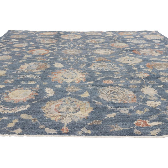 Modern Vintage Modern Azure Oushak Rug - 09'09 X 12'09 For Sale - Image 3 of 9