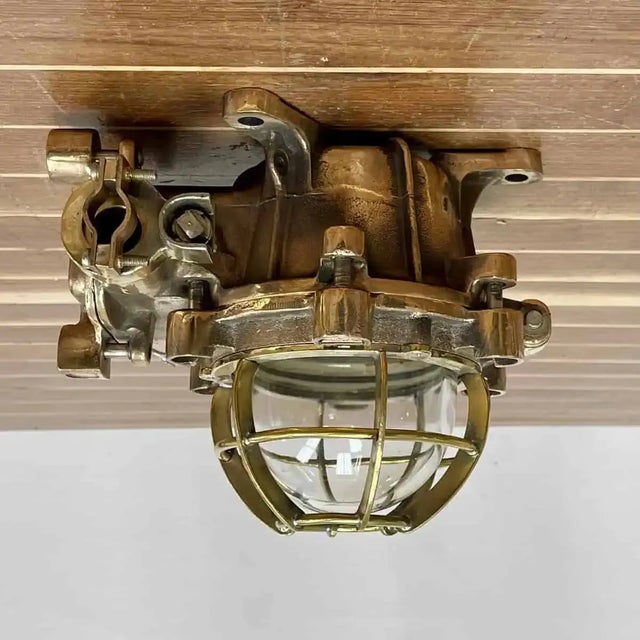 Nautical Brass Ceiling Light, Explosion Proof Nautical Fixture For Sale - Image 3 of 10