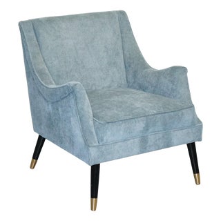 Pale Blue Velvet Armchair with Black and Gilt Legs For Sale