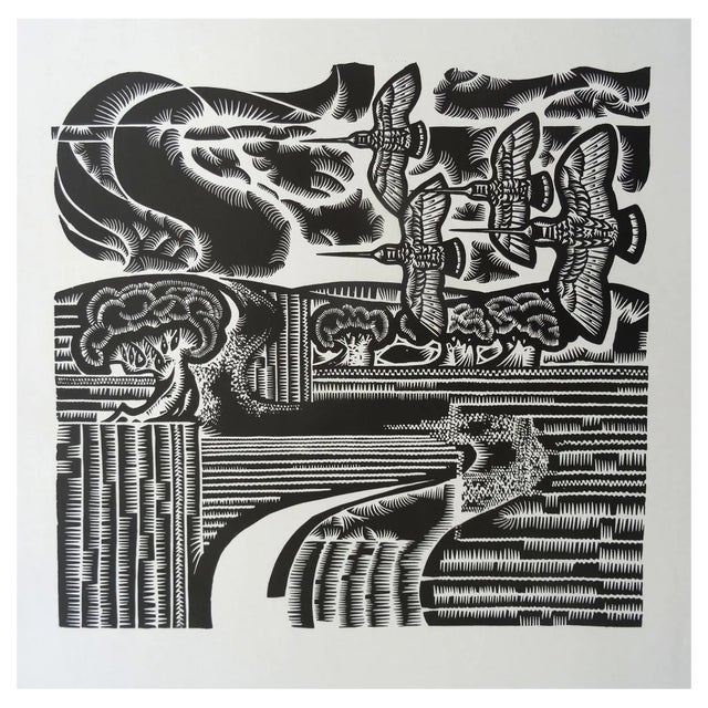 Dainis Rozkalns, Woodcocks Return, 1970, Linocut For Sale