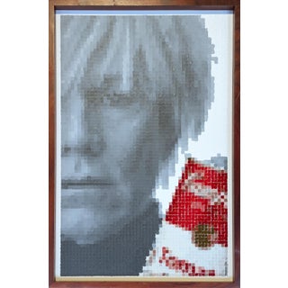 Francisco Vital "Andy Warhol with Campbell's Can" Contemporary Pixelated Figure Painting, 2022 For Sale