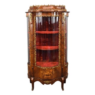 19th Century French Walnut & Ormolu Mounted Vitrine Cabinet, 1880s For Sale