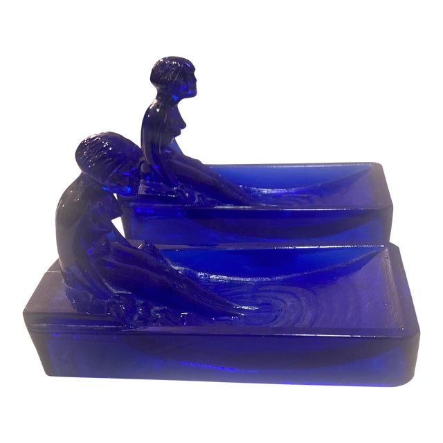 Art Deco Style H. Hoffman Frosted Pink Glass Soap Dishes Set of 2