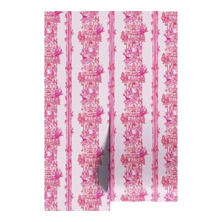 Chinoiserie Shenanigans Toile Grasscloth Wallpaper by House Party | Cherry Blossom Pink | 6 Yards For Sale