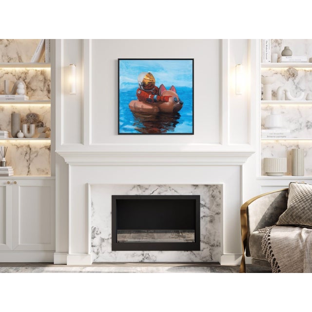 Early 21st Century Search by Andreas Claussen | Oil on canvas Astronaut in a floatie with a dog head on water For Sale - Image 5 of 5