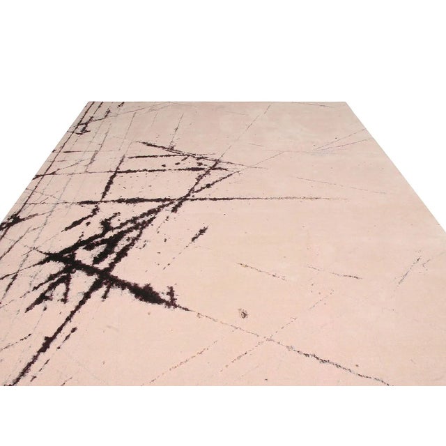 Rug & Kilim Rug & Kilim's Abstract Nepalese Cream White Wool and Silk Rug, Blue and Purple For Sale - Image 4 of 6