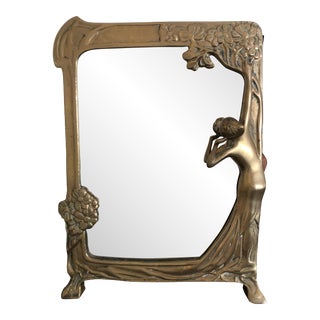Antique Art Nouveau Brass Table Mirror For Sale