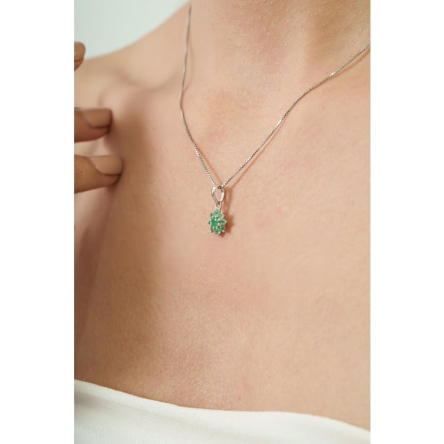 Botanical Floral 925 Silver Emerald Cluster Charm Pendant for Her by Carat&Her For Sale - Image 6 of 13