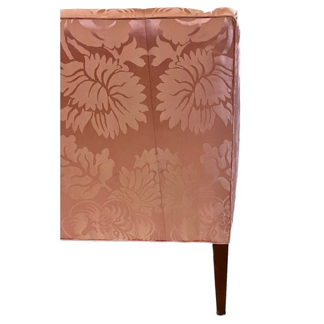 Peach Vintage Peach Silk Damask Upholstered Sofa For Sale - Image 8 of 11
