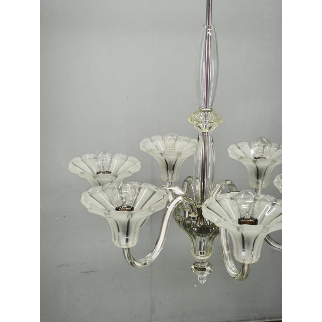 Art Deco Six-Arm Glass Chandelier, Czechoslovakia, 1930s For Sale - Image 10 of 12