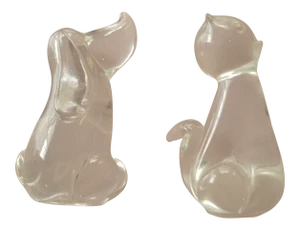 Basset Mid-Century Modern Glass Dog & Cat Figurines/Paperweights - a Pair