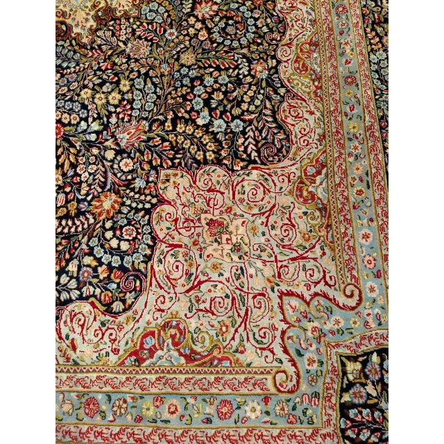 Antique Oversized Persian Kerman Lavar Rug, Hand-Knotted Wool, Millefleur Floral Pattern, Navy & Ivory, 10x14 For Sale - Image 14 of 17