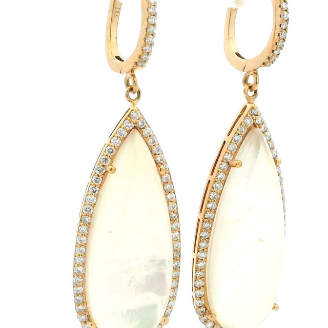 Contemporary Italian 14k Rose Gold Mother-of-Pearl Diamond Drop Earrings, Pair For Sale - Image 3 of 10