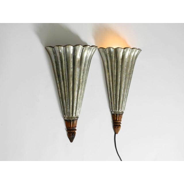 Mid-Century Modern Long Wall Lamps in Wood-Covered Aluminum, 1950s, Set of 2 For Sale - Image 3 of 10