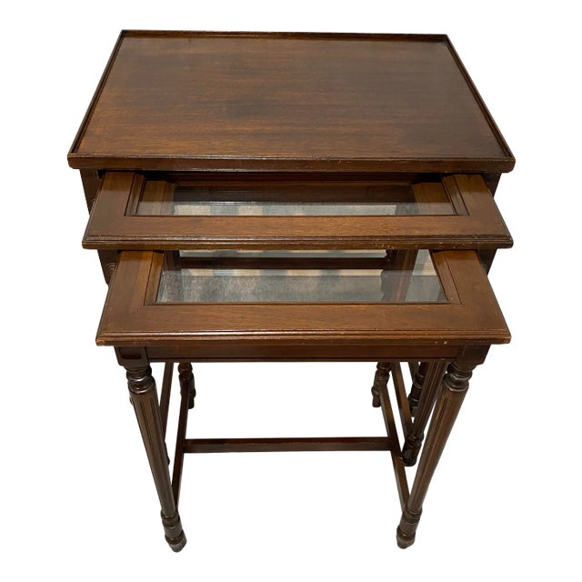 Mahogany and Glass Nesting Tables - Set of 3 by Imperial Furniture Co For Sale