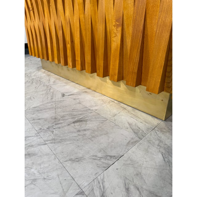 Geometric Wood Credenza With Brass Base, Italy 1980s For Sale - Image 9 of 10