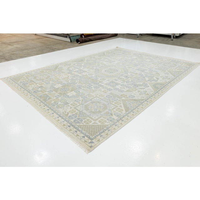 Modern Geometric Khotan Style Hand-Knotted Wool Area Rug - Muted Sage & Sand For Sale - Image 10 of 10