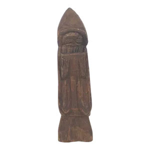 Vintage Carved Wood Monk Sculpture Primitive Rustic With Patina