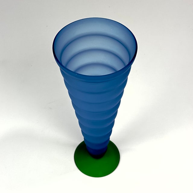 High '80s Frosted Blue & Green Ripply Glass Vase Curation - Group of 5 For Sale - Image 9 of 13