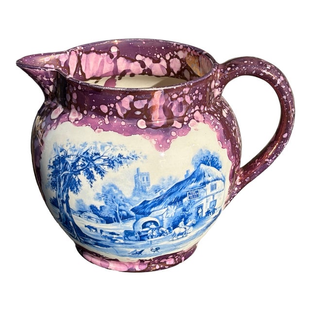 Late 19th C English Transferware Sponge Finish Jug / Pitcher - The British Flag For Sale