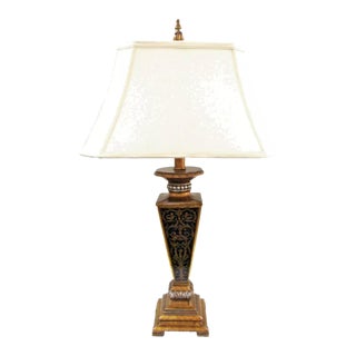 Boulle Style Gold Table Lamp With Shade For Sale