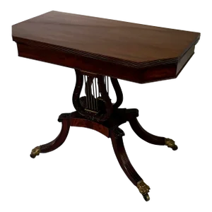 Antique Early 19th Century American Federal Mahogany Lyre Base Card or Console Table