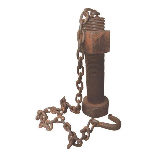 Mid-Century Modern 80s Industrial Sculpture Distressed Iron Nut Bolt Rustic Mid Century Modern Outdoor Garden Contemporary Modernistic For Sale - Image 3 of 3