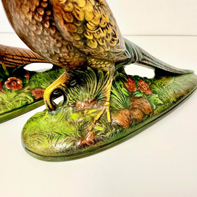 1973 Boho Chic Americana Folk Art Ceramic Pheasants - A Pair For Sale - Image 13 of 16