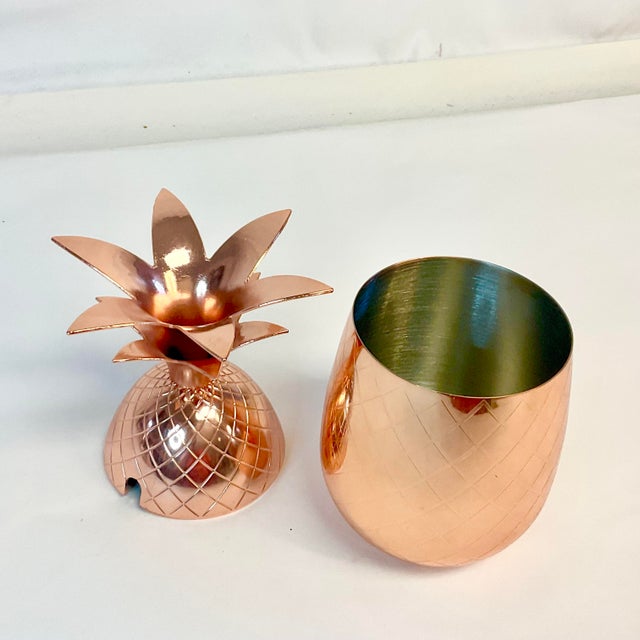 Metal Vintage Coastal Hollywood Regency Copper Pineapple Lidded Condiment Dish. For Sale - Image 7 of 9