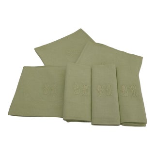 1920s French Damask Dinner Napkins Monogrammed Initials B R - Set of 6 For Sale