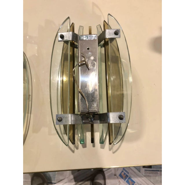 Metal Mid-Century Italian Modern Glass & Metal Wall Sconces from Veca, Set of 2 For Sale - Image 7 of 10