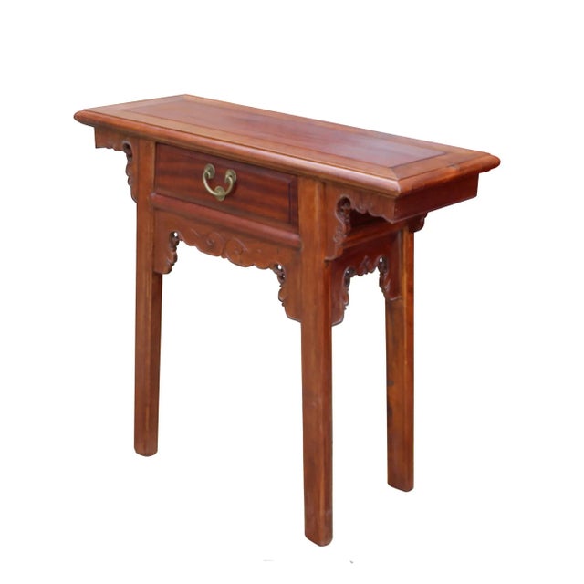 Chinese Chinese Oriental Brown Ru Yi Drawer Altar Foyer Side Table For Sale - Image 3 of 9