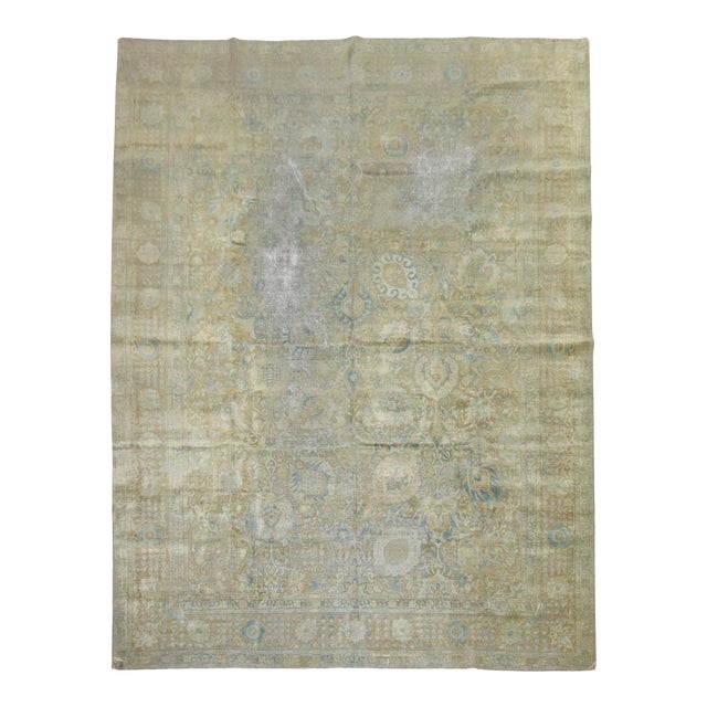 Antique Zabihi Collection Persian Tabriz Worn Room Size Rug - 10'3" x 13'2" For Sale