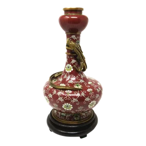 Antique Chinese Cloisonne Vase With Applied Bronze Dragon