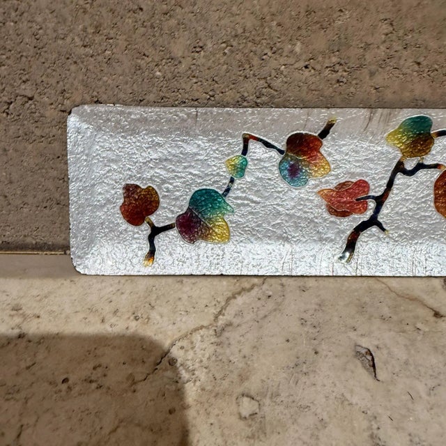 Vintage Trinket Tray Colorful Flowers on Enamel For Sale - Image 4 of 8