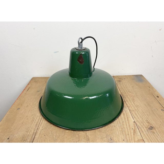 Industrial Green Enamel Pendant Lamp, 1960s For Sale - Image 11 of 16