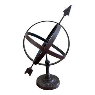 Late 20th Century Black Iron Armillary Globe Sculpture – Traditional Landscape & Garden Decor For Sale