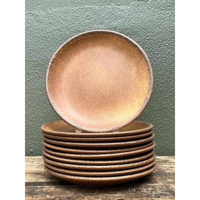 Mid-Century Modern Vintage MCM Glazed Ceramic Salad Plates - Set of 10 For Sale - Image 3 of 12