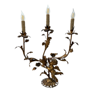 Large Antique Bronze Gold Gilt Metal Cherub Angle Candelabra Table Lamp