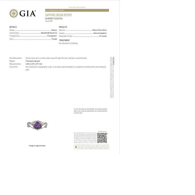 Purple 1.51 Carat No-Heat Purple Sapphire Diamond Platinum Ring, Gia Certified, Size 6.75 For Sale - Image 8 of 8