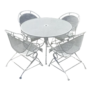 Vintage Mid-Century Modern Wrought Iron Outdoor Dining Set of 5