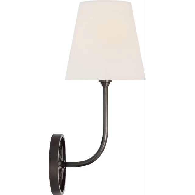 Traditional Chapman & Myers for Visual Comfort Signature Polaris 15" Sconce in Bronze with Linen Shade For Sale - Image 3 of 7