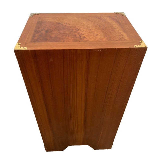 1960s Vintage Korean Elm Burl Brass Bound Bandaji Scholars Chest Wedding Cabinet Felt For Sale - Image 5 of 11