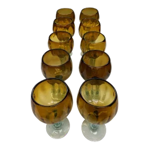 Vintage Mexican Amber Goblets - Set of 10