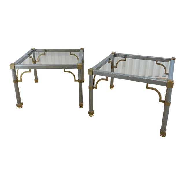 Mid Twentieth Century Chrome and Brass Side Table in the Style of Maison Jansen, a Pair For Sale