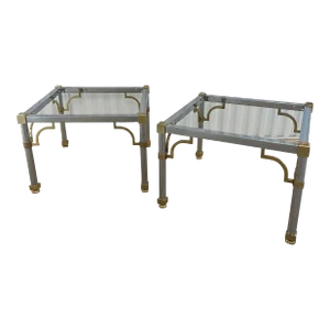 Mid Twentieth Century Chrome and Brass Side Table in the Style of Maison Jansen, a Pair