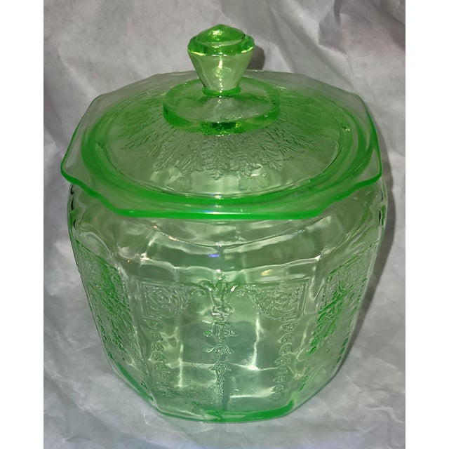 Glass 1940s Anchor Hocking Vaseline Glass Ginger Jar For Sale - Image 7 of 7