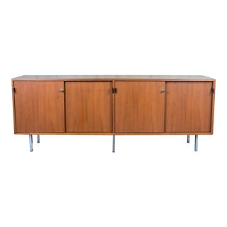 1960s Vintage Florence Knoll Walnut and Chrome Credenza For Sale