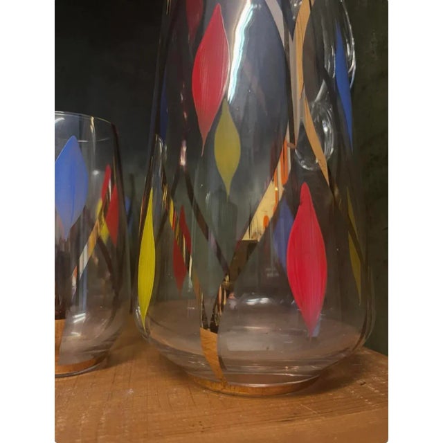 Mid-Century Modern Glass Jug with Eight Glasses, 1950s, Set of 9 For Sale - Image 3 of 9